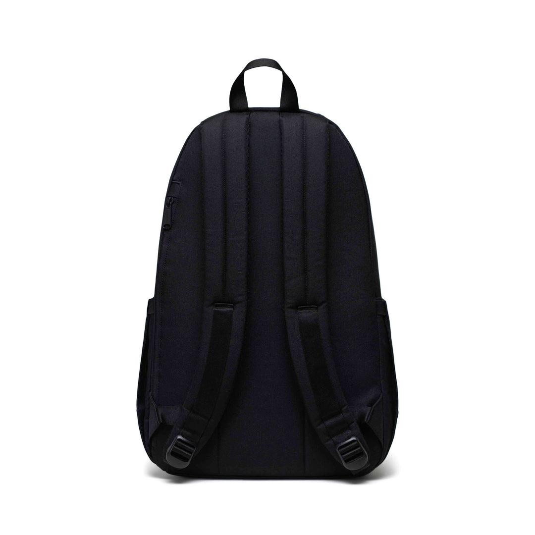 A black backpack on a white background