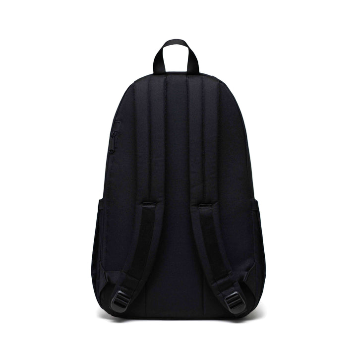 A black backpack on a white background