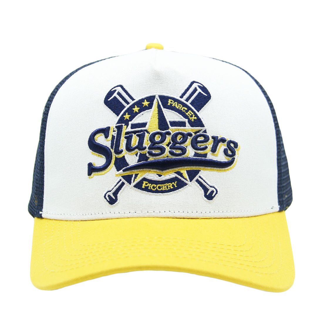 Baseball cap with 'Sluggers' logo on a white background