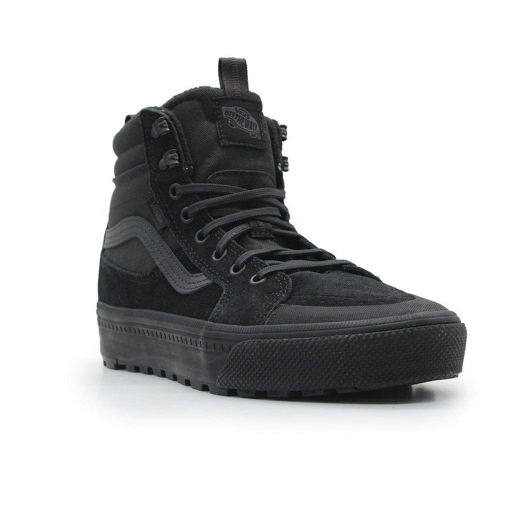 Black high-top sneaker on a white background