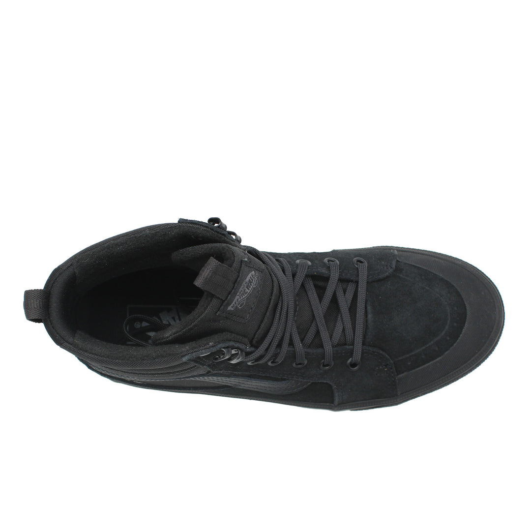 Black boot with laces on a white background