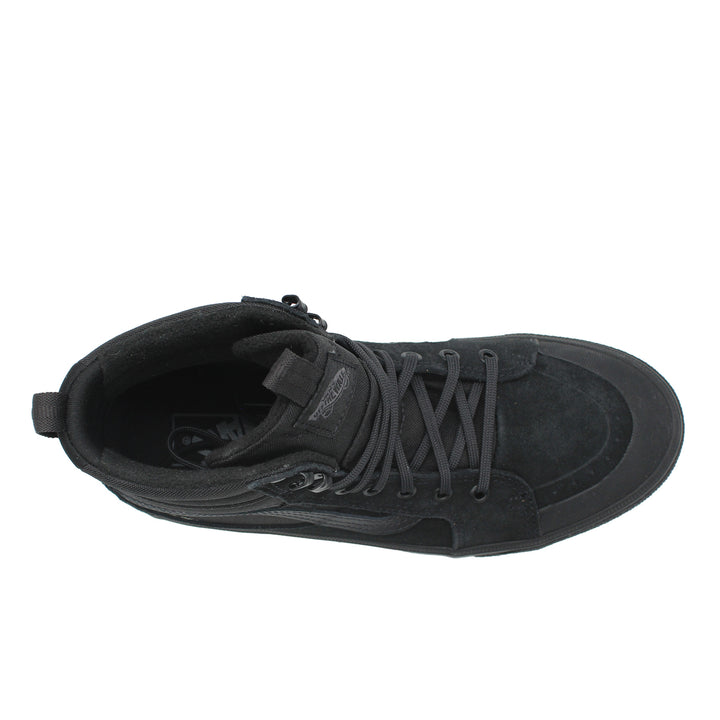 Black boot with laces on a white background