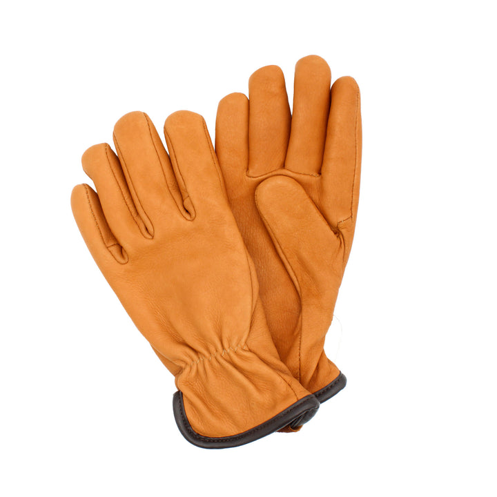 Pair of brown leather gloves on a white background
