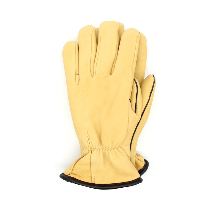 Yellow leather glove on a white background