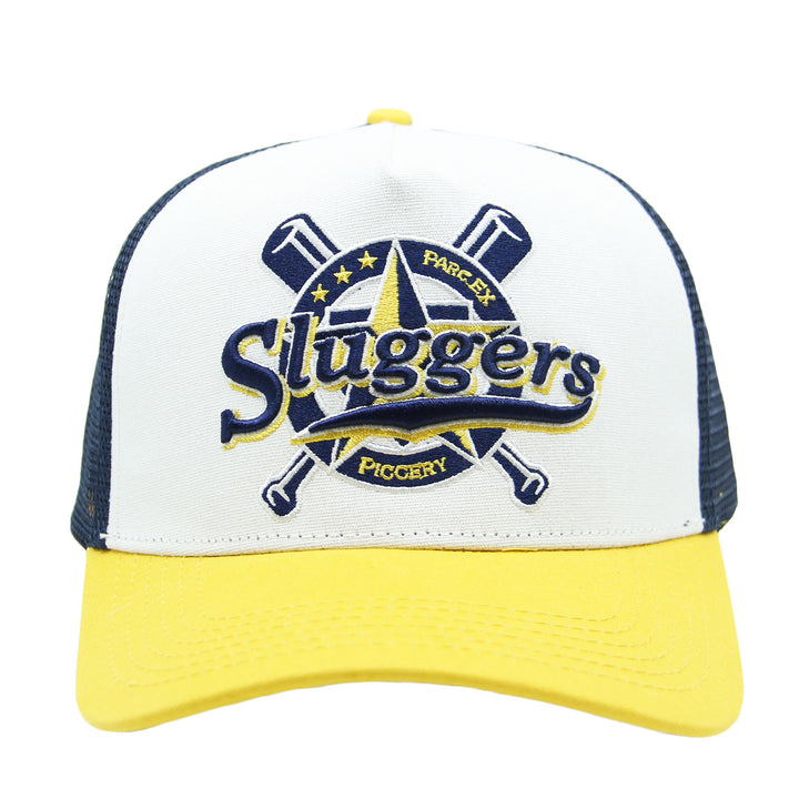 Baseball cap with 'Sluggers' logo on a white background