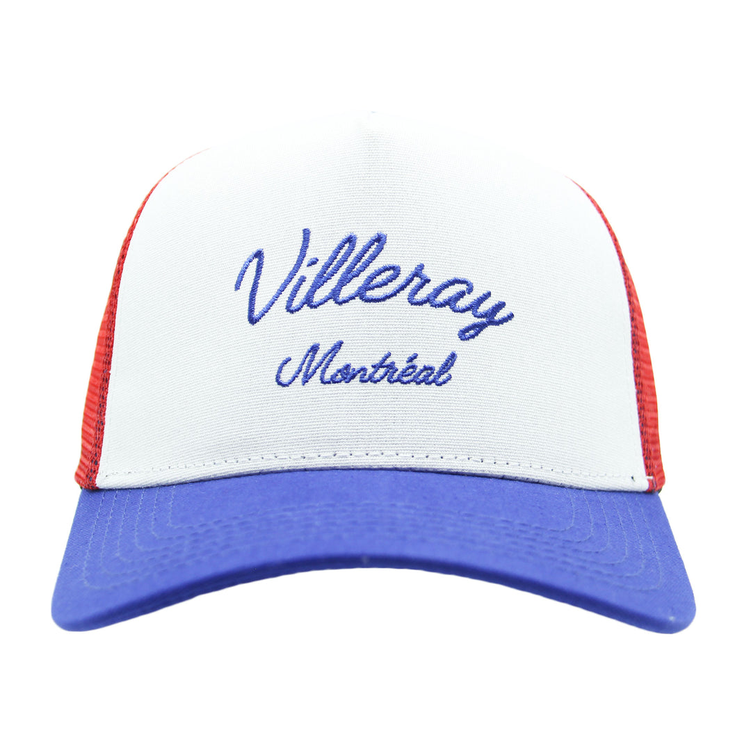 Trucker hat with 'Villeray Montreal' text on a white background