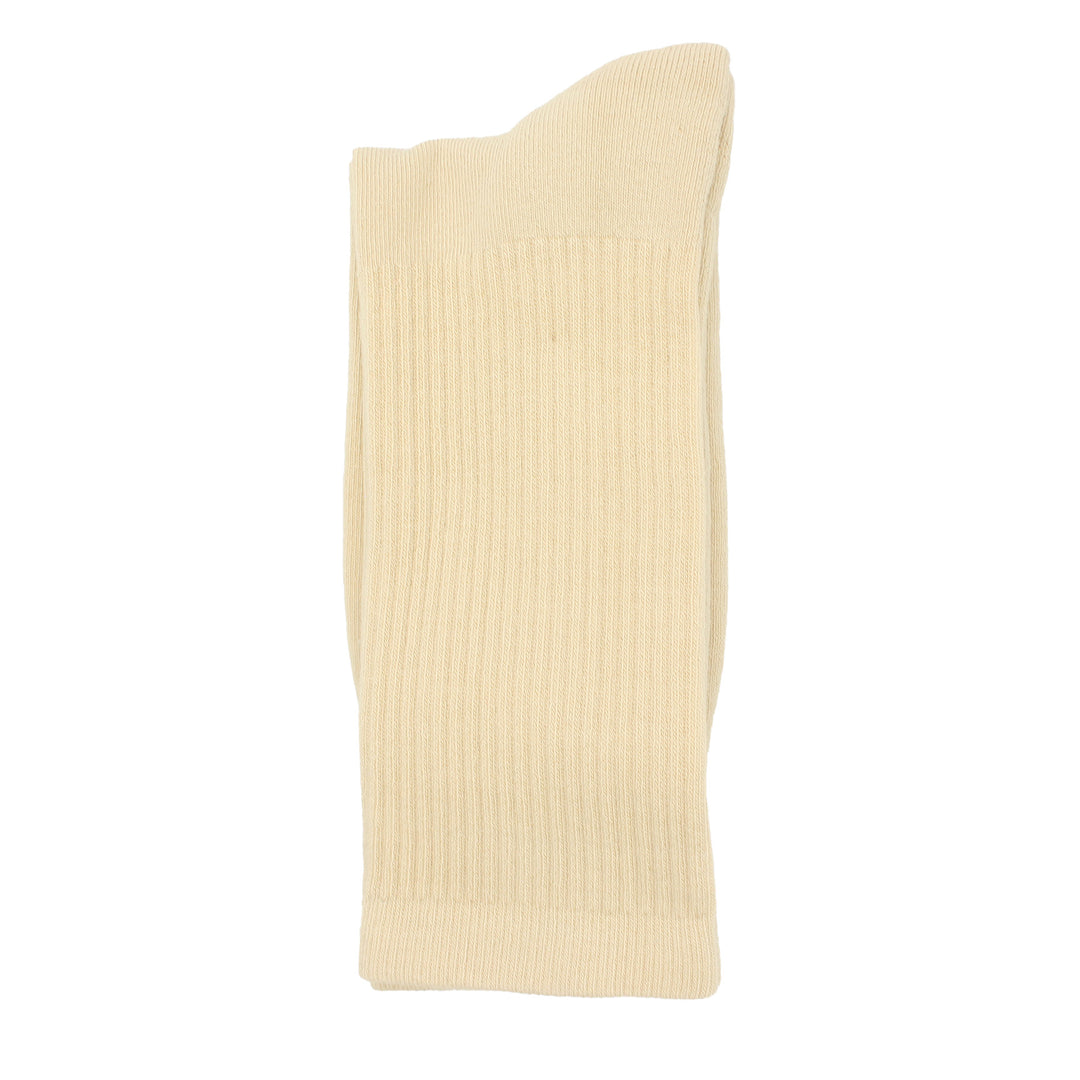 Beige ribbed knit sock on a white background