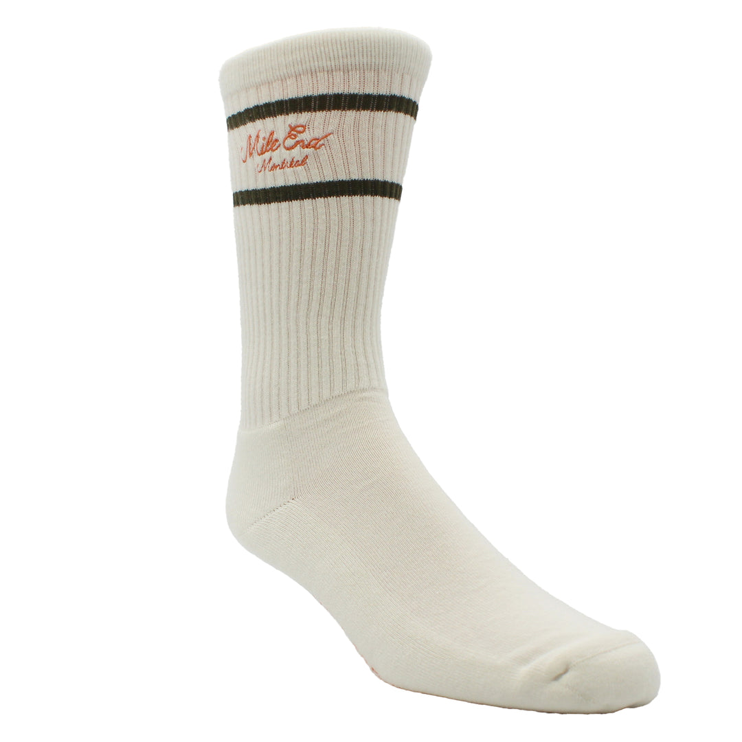 White sock with green band on a white background