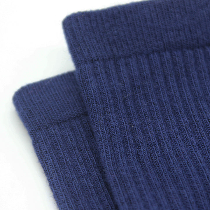 Close-up of two blue socks on a white background