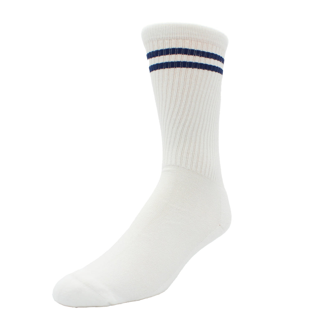 White sock with blue stripes on a white background