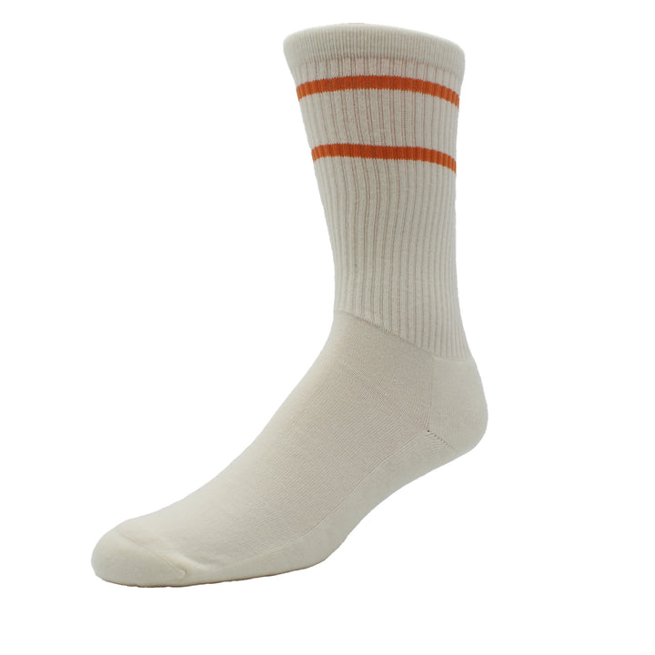 White sock with orange stripes on a white background