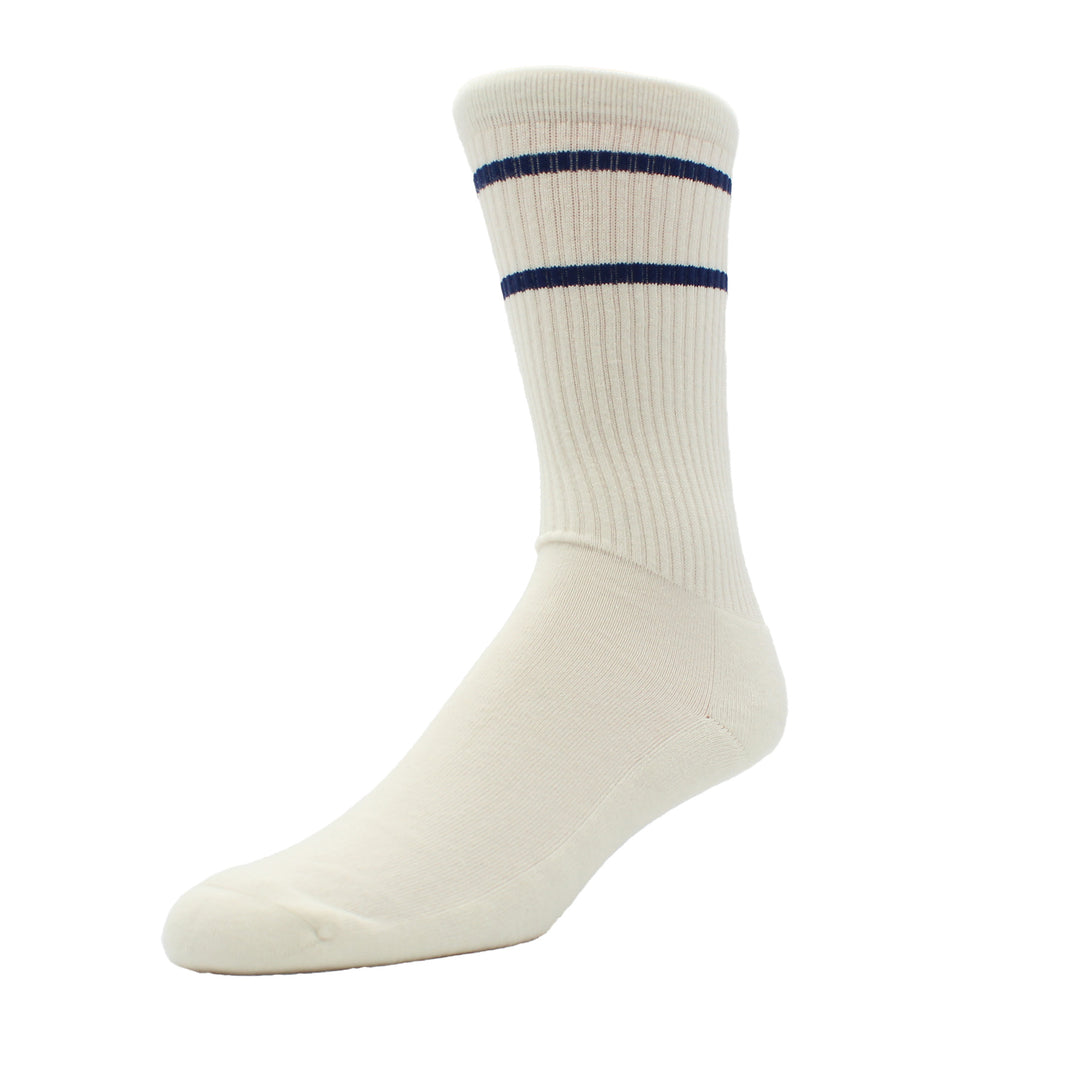 White sock with a blue stripe on a white background