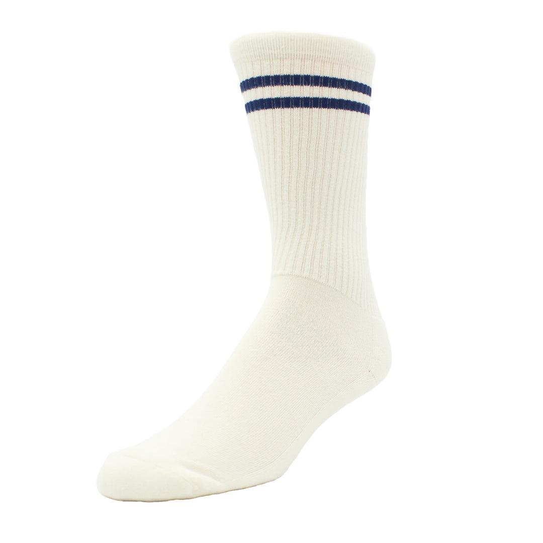 White sock with a blue stripe on a white background
