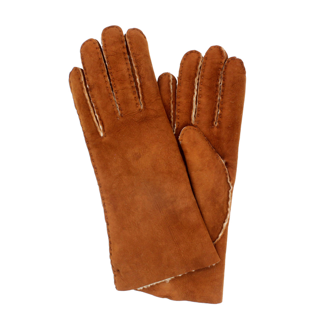 Pair of brown leather gloves on a white background