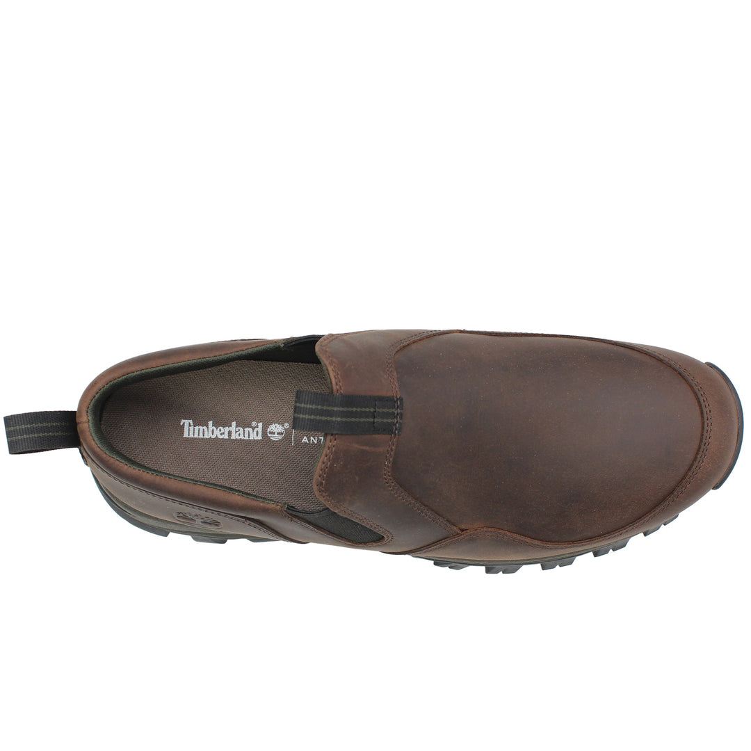 Brown shoe with Timberland logo on a white background