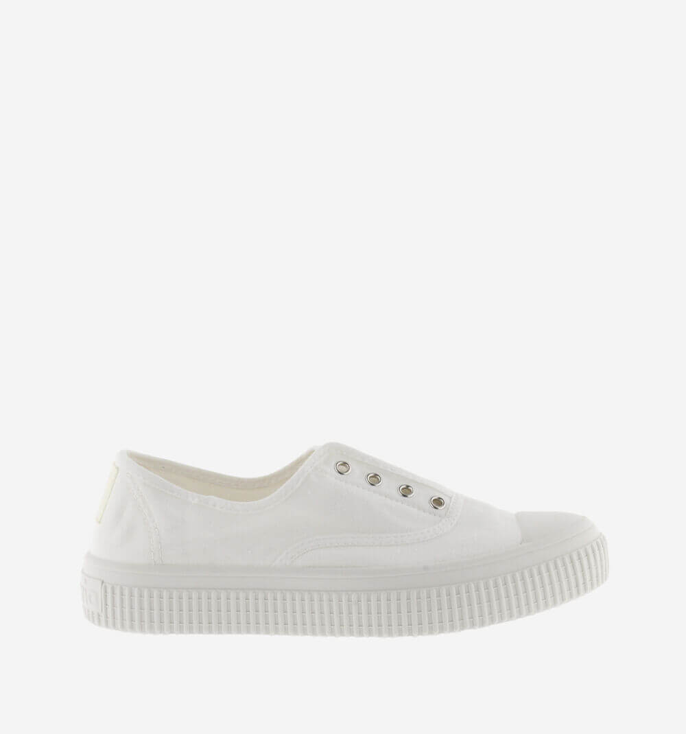 Canvas Plimsoll - 1915 Re-edition - Eco-Friendly Women's Canvas Shoes - DREC® and Organic Cotton - Made in Spain - Central Elastic Fastening - Rubber-Reinforced Platform - Sustainable Fashion - White side right view