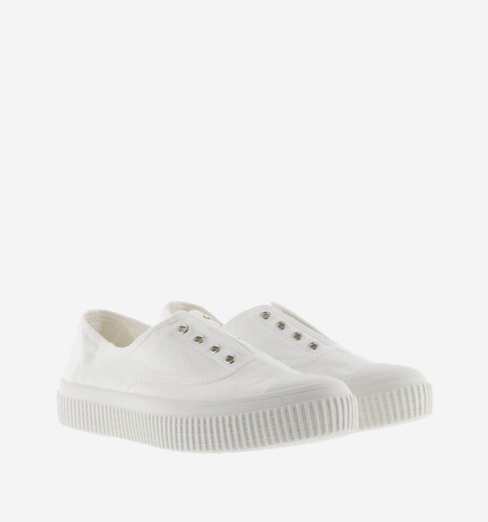 Canvas Plimsoll - 1915 Re-edition - Eco-Friendly Women's Canvas Shoes - DREC® and Organic Cotton - Made in Spain - Central Elastic Fastening - Rubber-Reinforced Platform - Sustainable Fashion - White profile