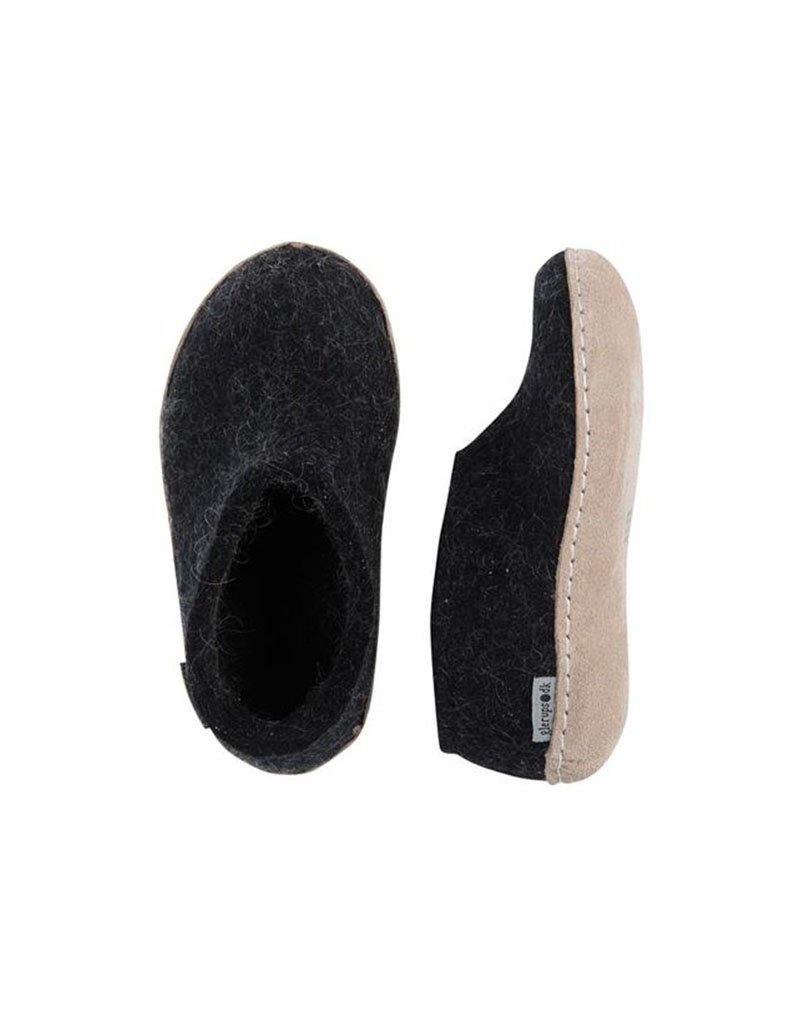 Glerups Junior Leather Sole Charcoal, Glerups, slippers, black, kids, slippers, black, kids, slippers      - Mile End Kicks